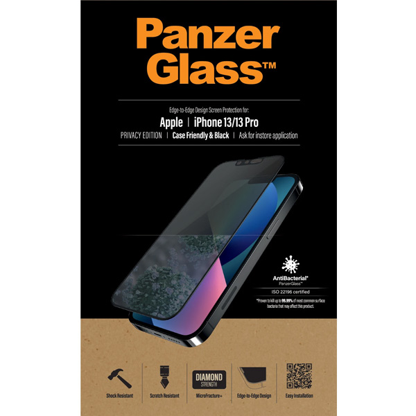 Temperált védőüveg PanzerGlass Case Friendly AB magánszűrővel Apple iPhone 13/13 Pro, fekete