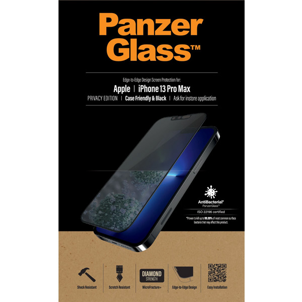 Temperált védőüveg PanzerGlass Case Friendly AB magánszűrővel Apple iPhone 13 Pro Max, fekete