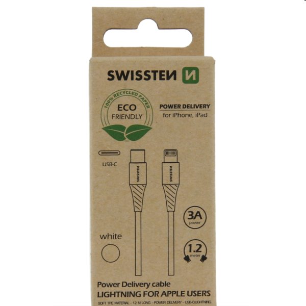 Swissten Data kábel Textile USB-C / Lightning 1.2 m, fehér