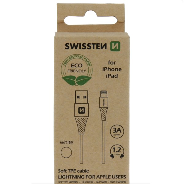 Swissten Data kábel Textile USB / Lightning 1.2 m, fehér