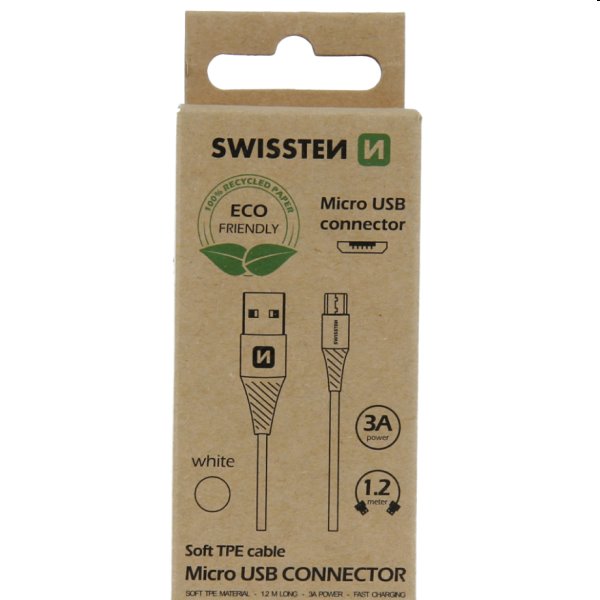 Swissten Data kábel Textile USB / Micro USB 1.2 m, fehér, eco csomagolás