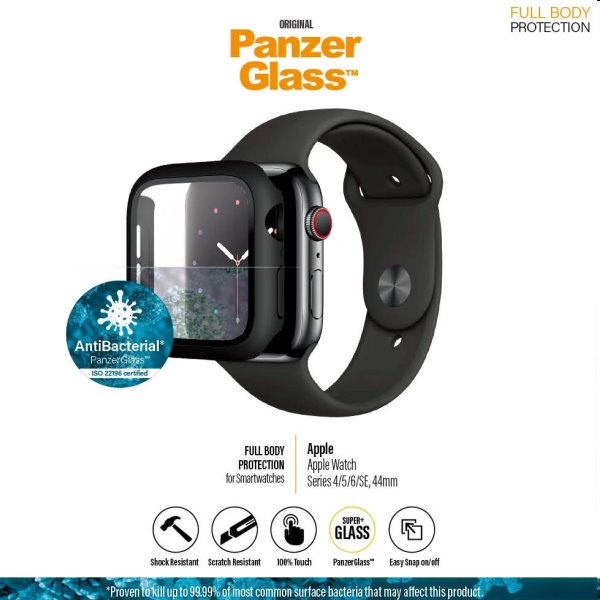 Temperált védőüveg tokkal PanzerGlass for Apple Watch SE/6/5/4 44 mm, Fekete