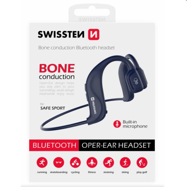 Swissten Bluetooth Earbuds bone conduction, kék