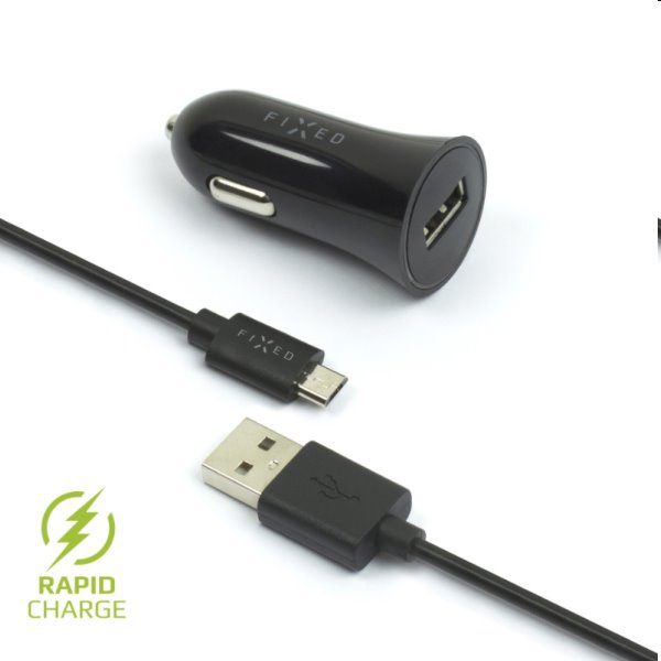 FIXED Autós töltő USB kábellel USB/micro USB, 1m, 12 W, fekete