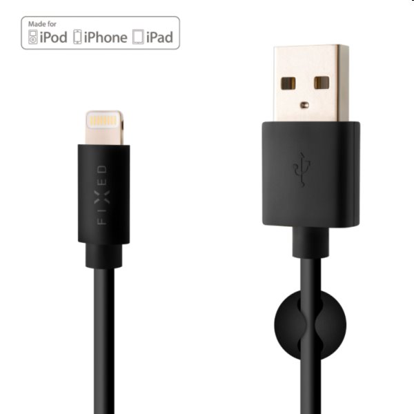 FIXED Adat- és töltőkábel USB/Lightning MFI, 12 W, 1 m, fekete