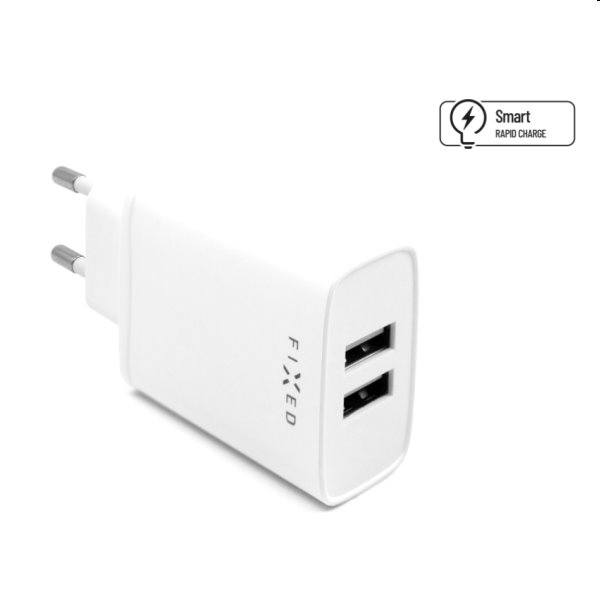 FIXED Hálózati töltő Smart Rapid Charge s 2 x USB, 15W, Fehér