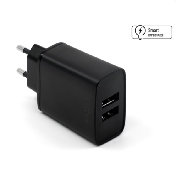 FIXED Hálózati töltő Smart Rapid Charge s 2 x USB, 15W, fekete
