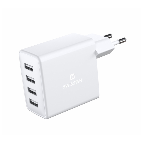 Adapter Swissten 4 x USB 4 A 20 W, fehér