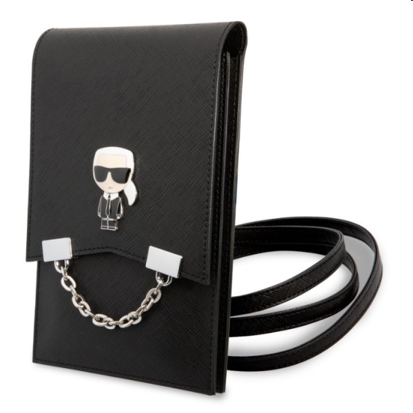 Karl Lagerfeld Saffiano Metal Ikonik Wallet Phone Bag táska, Fekete