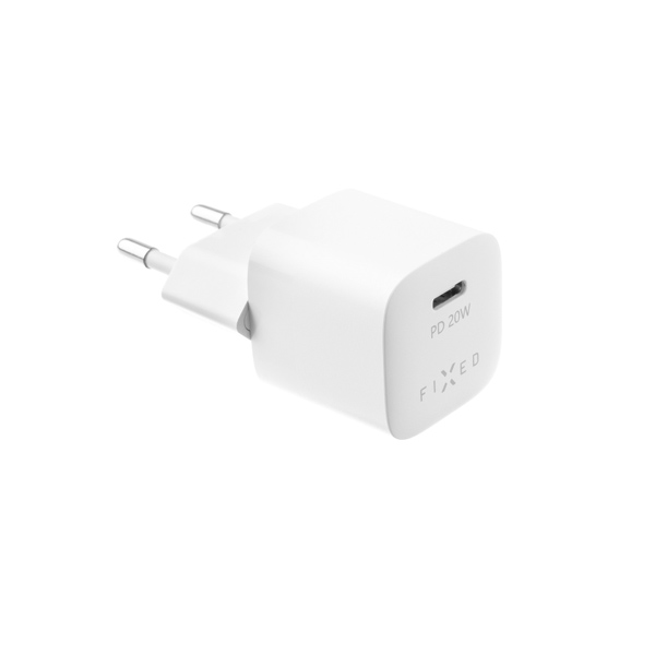 FIXED Mini töltő töltő USB-C kimenet és PD támogatás, 20W, fehér