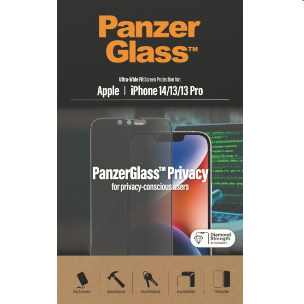 Védőüveg PanzerGlass UWF Privacy AB for Apple iPhone 14/13 Pro/13, fekete