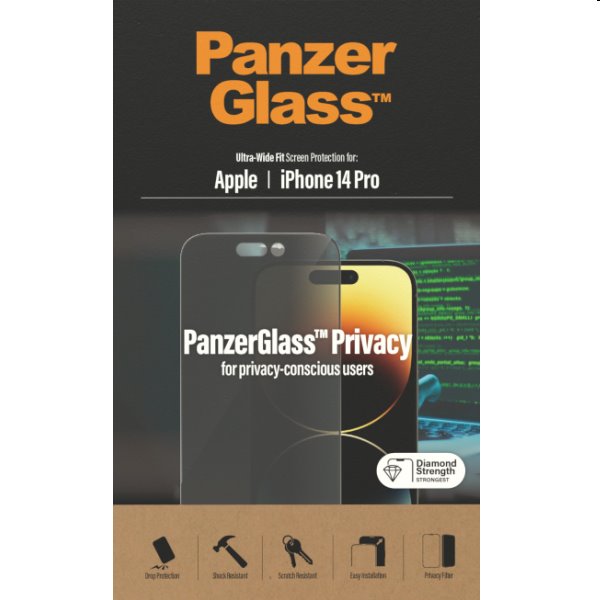 Védőüveg PanzerGlass UWF Privacy AB for Apple iPhone 14 Pro, fekete