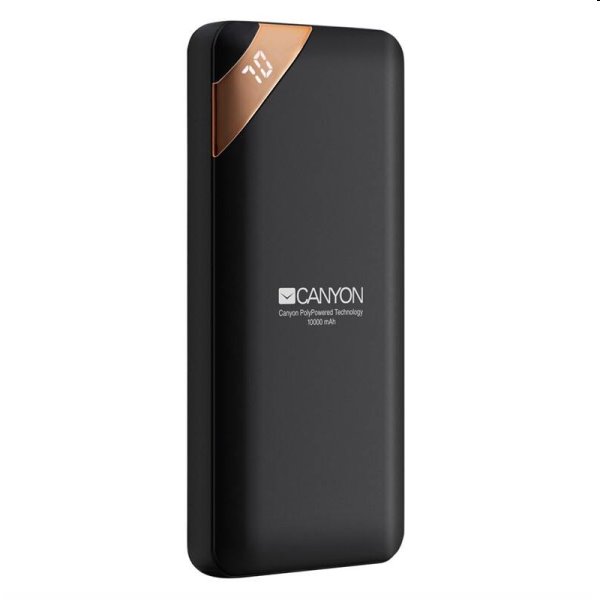 Powerbank Canyon digitális kijelzővel USB-C 10000 mAh, fekete - PlayGoSmart