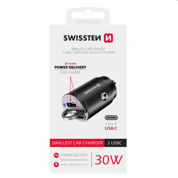 CL nano adapter Swissten Power Delivery 2x USB-C 30W 30 W, fekete