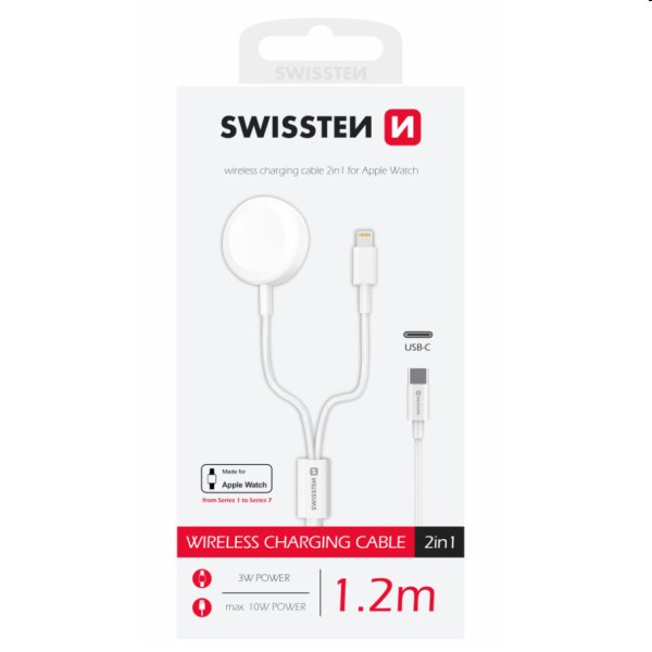Swissten Mágneses töltőkábel 2in1 for Apple Watch és Lightning 1,2 m, fehér