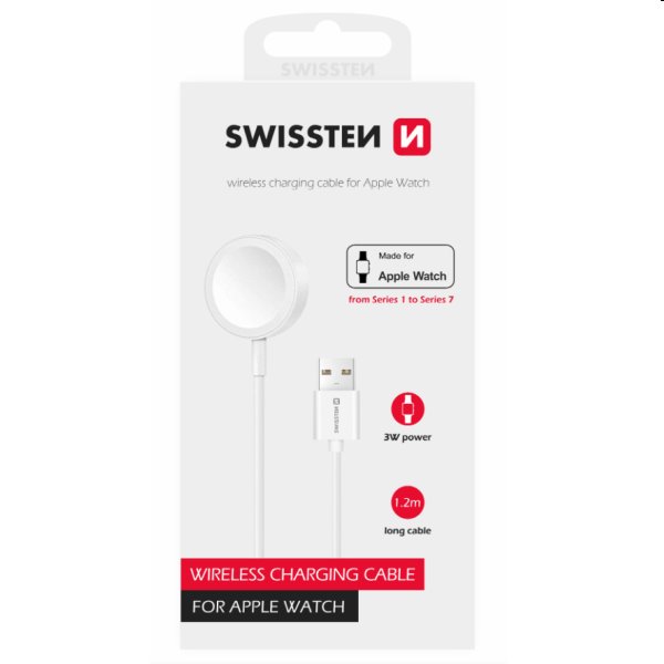 Swissten Mágneses töltőkábel for Apple Watch USB-A 1,2 m, fehér Swissten Mágneses töltőkábel for Apple Watch USB-A 1,2 m, fehér