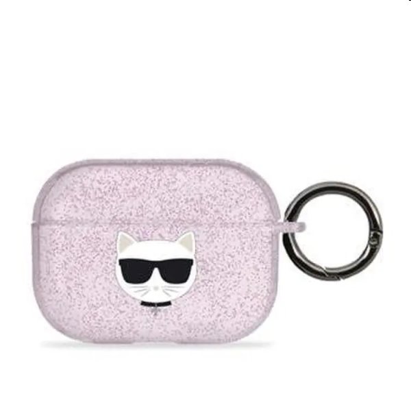 Karl Lagerfeld TPU Glitter Choupette Head tok for Apple Airpods Pro, rózsaszín