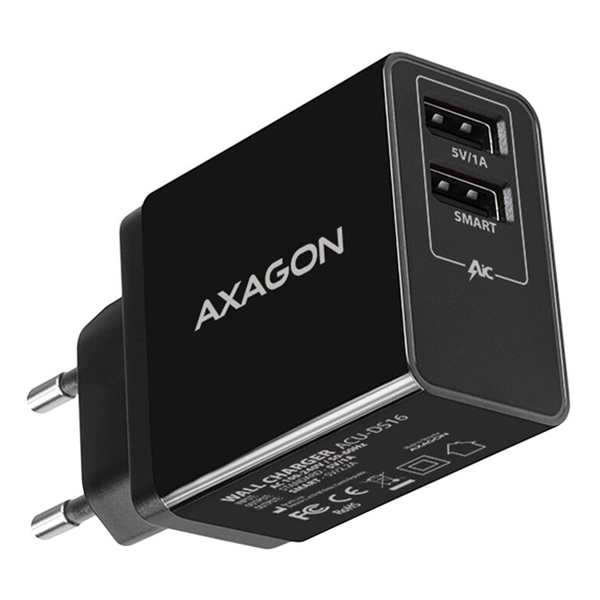 AXAGON ACU-DS16 hálózati adapter, 2x 5 V-2,2 A + 1 A, 16 W, fekete