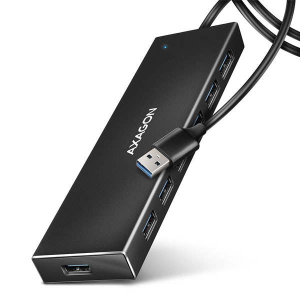 AXAGON HUE-F7A 7x USB 3.2 Gen 1 ALU FLAT hub, micro USB power IN, 1m USB-A kábel