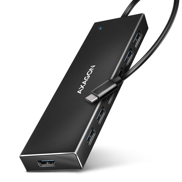 AXAGON HUE-F7C 7x USB 3.2 Gen 1 ALU FLAT hub, micro USB tápcsatlakozó, 30 cm USB-C kábel