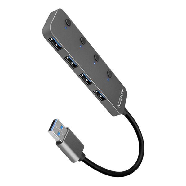 AXAGON HUE-MSA 4x USB3.2 Gen 1 SWITCH hub, metal, micro USB power IN, 20 cm USB-A kábel