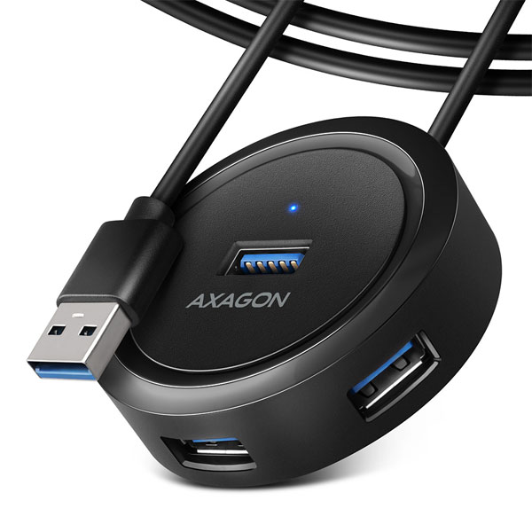 AXAGON HUE-P1AL 4x USB 3.2 Gen 1 ROUND hub, micro USB tápcsatlakozó, 1,2m USB-A kábel