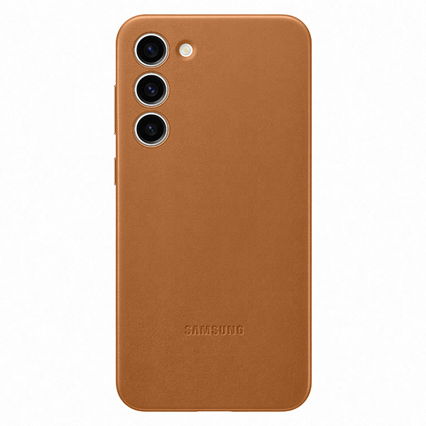 Leather Cover tok Samsung S23 Plus számára, camel szín