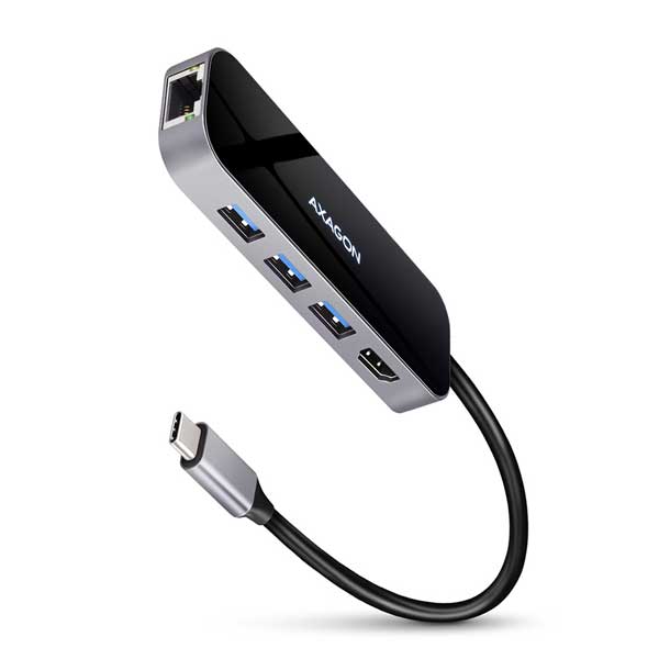 AXAGON HMC-6GL 3x USB-A, HDMI, RJ-45, USB 3.2 Gen 1 hub, PD 100W, 20cm USB-C kábel