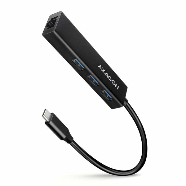 AXAGON HMC-GL3A 3x USB-A + GLAN, USB 3.2 Gen 1 hub, metal, 20cm USB-C kábel