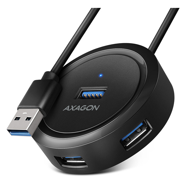 AXAGON HUE-P1A 4x USB3.2 Gen 1 ROUND hub, micro USB power IN, 30 cm USB-A kábel