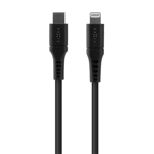 FIXED Liquid silicone adat- és töltőkábel USB-C/Lightning MFi, PD, 1,2 m, fekete FIXED Liquid silicone adat- és töltőkábel USB-C/Lightning MFi, PD, 1,2 m, fekete