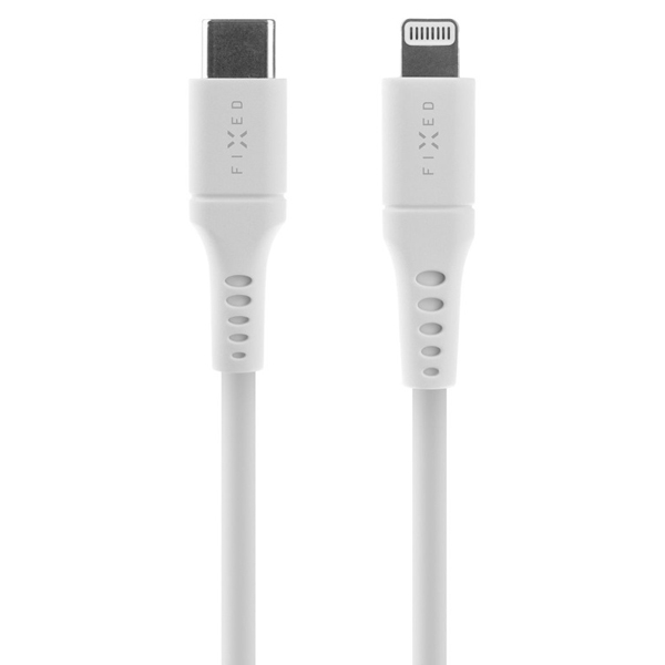 FIXED Liquid silicone adat- és töltőkábel USB-C/Lightning MFI, PD, 2 m, fehér