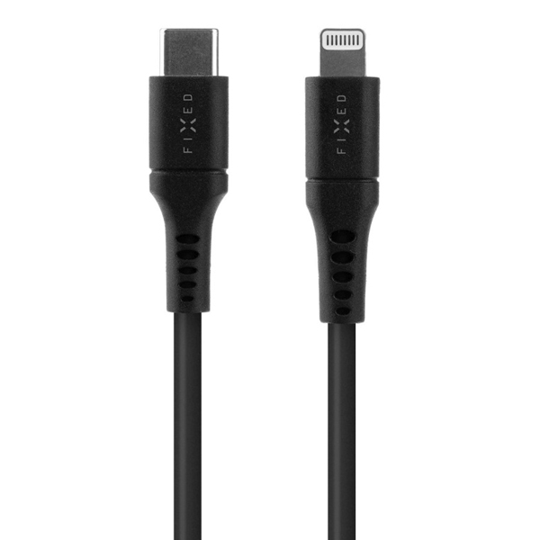 FIXED Liquid silicone adat- és töltőkábel USB-C/Lightning MFi, PD, 2 m, fekete