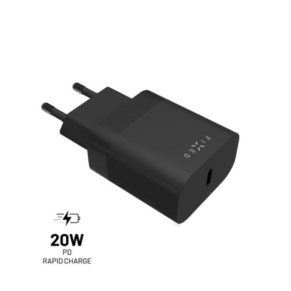 FIXED Hálózati töltő USB-C, PD, 20W, fekete