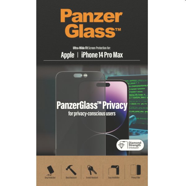 PanzerGlass UWF Privacy AB védőüveg Apple iPhone 14 Pro Max számára, fekete - OPENBOX (Bontott csomagolás, teljes garancia)