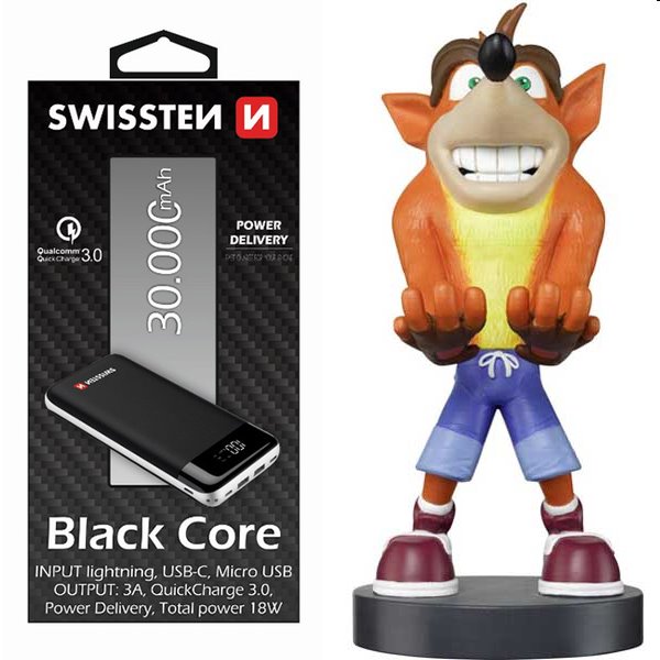 Swissten Black Core Slim Powerbank 30.000 mAh + kábel Guy Crash Bandicoot Trilogy (Crash Bandicoot)