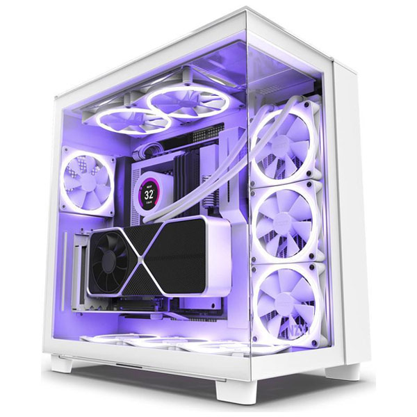 NZXT case H9 Elite Dual-chambers ATX / 3 x RGB 120 mm / 1x 120 mm fan / prosklená / RGB&fan controler / fehér