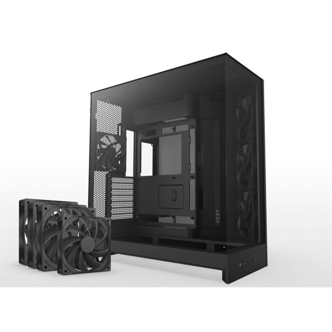NZXT case H9 Flow/ 4x120mm fan / up to 10xfan / mesh top / glass / black