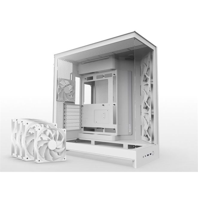 NZXT case H9 Flow  / 4x120mm fan / up to 10xfan / mesh top / glass / white
