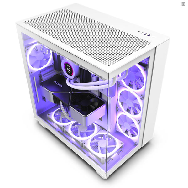 NZXT case H9 Flow Dual-chambers ATX / 4x120mm fan / 10xfan / mesh top / glass side panel, front / fehér