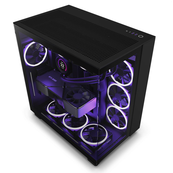 NZXT case H9 Flow Dual-chambers ATX / 4x120mm fan / akár 10xfan / mesh top / glass side panel, front / fekete