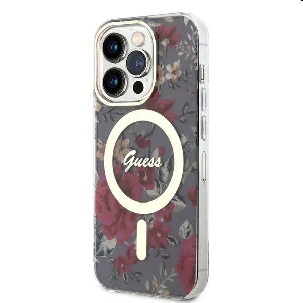 Guess PC/TPU Flowers IML MagSafe tok Apple iPhone 14 Pro Max számára, khaki
