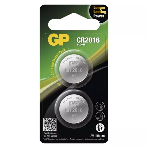 GP lítium gombelem CR2016 2BL, 2 darab