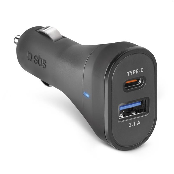 SBS Autóadapter USB/USB-C, 2,1 A/3,1 A, fekete