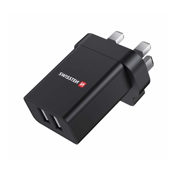 Hálózati adapter Swissten 2x USB 10,5W UK számára, fekete Hálózati adapter Swissten 2x USB 10,5W UK számára, fekete