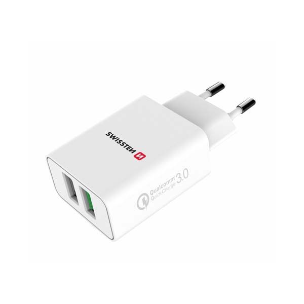 Hálózati adapter Swissten 2x USB QC 3.0 + USB, 23W, fehér Hálózati adapter Swissten 2x USB QC 3.0 + USB, 23W, fehér