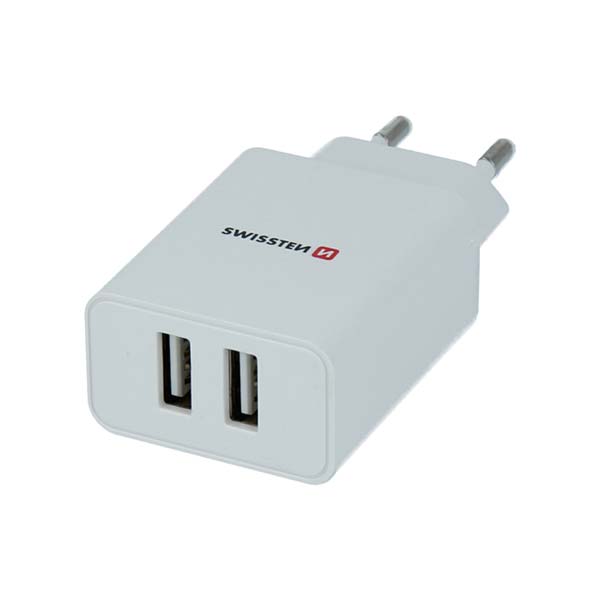 Hálózati Adapter Swissten Smart IC 2x USB 2,1A + Adatkábel USB / Lightning MFi 1,2 m, fehér