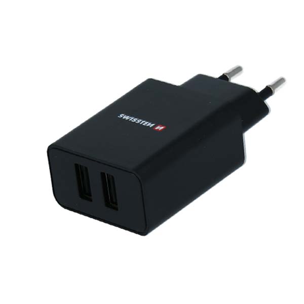 Hálózati adapter Swissten Smart IC 2x USB 2,1A Power + Adatkábel USB / Lightning MFi 1,2 m, fekete