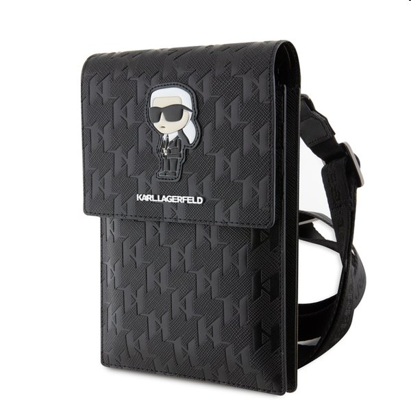Karl Lagerfeld Saffiano Monogram Wallet Phone Bag Ikonik NFT, fekete
