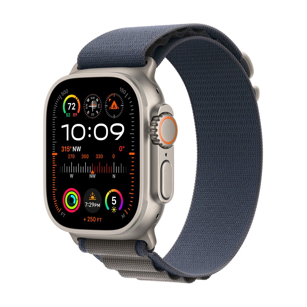 Apple Watch Ultra 2 GPS + Cellular, 49mm Titanium Case Kék Alpine Loop-pal - Közepes